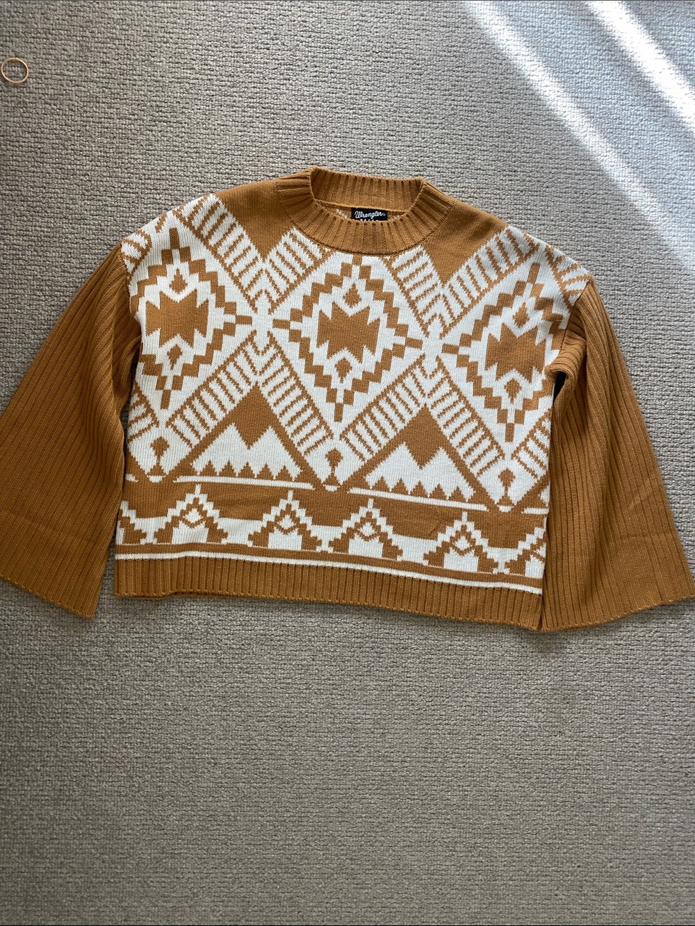 Wrangler Aztec Crewneck Sweater - Camel & Cream